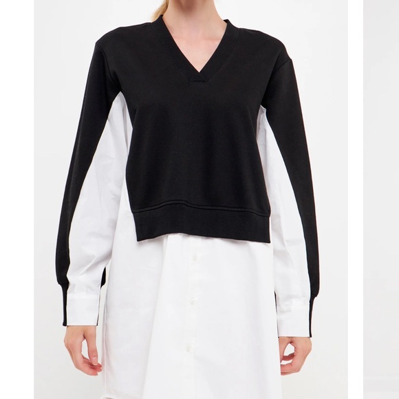 English Factory V-NECK SWEATSHIRTS DRESS WITH POPLIN - Picture 2 of 8